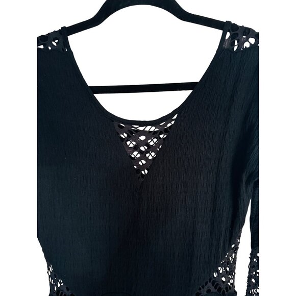 2/$30 Free People Medium Black Lace Knit Dress 3/4 Sleeve Attractive Details - Picture 5 of 15